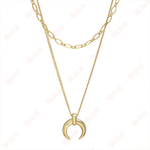 long necklace cuban chain moon